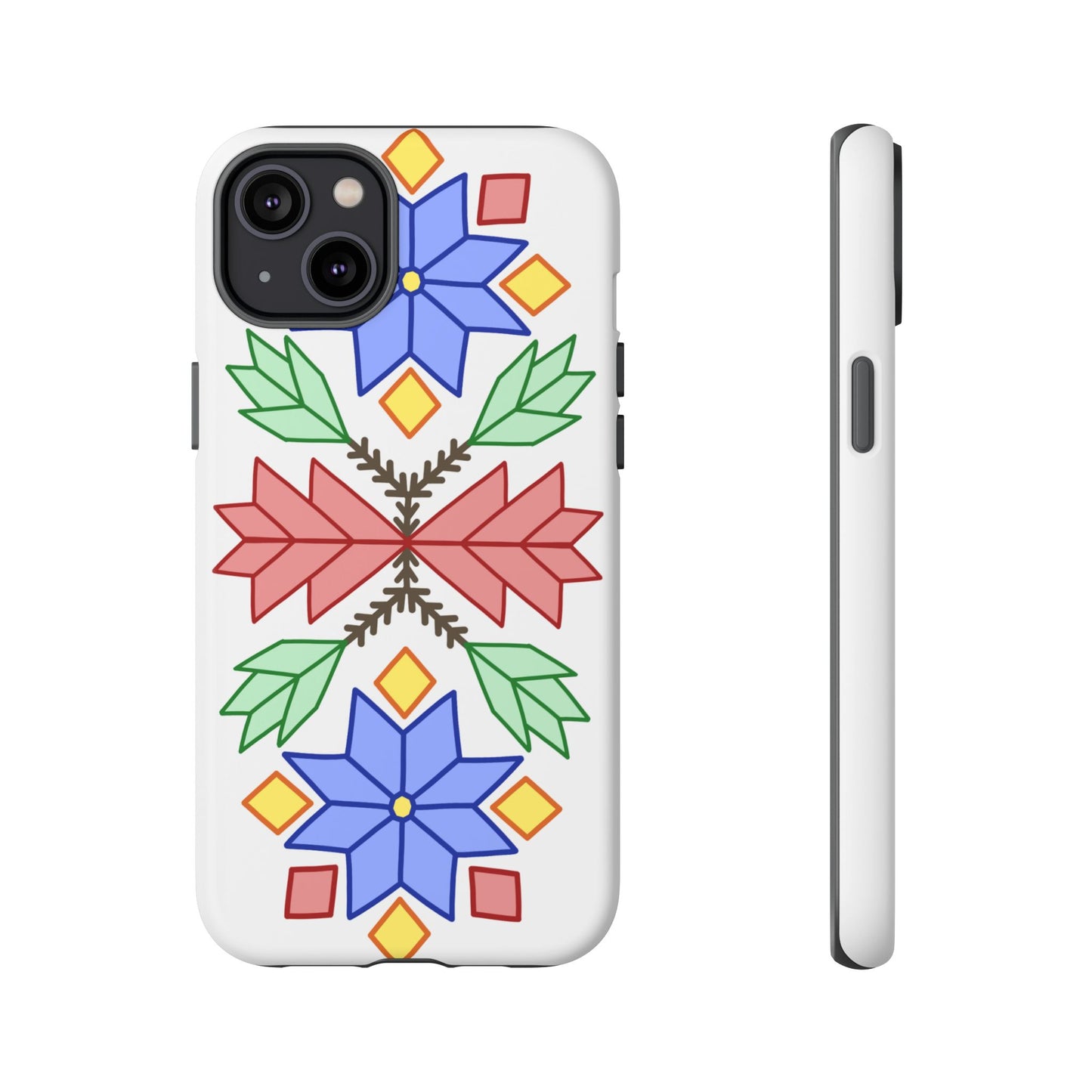 Geometric Ojibwe Floral Tough Phone Cases - White