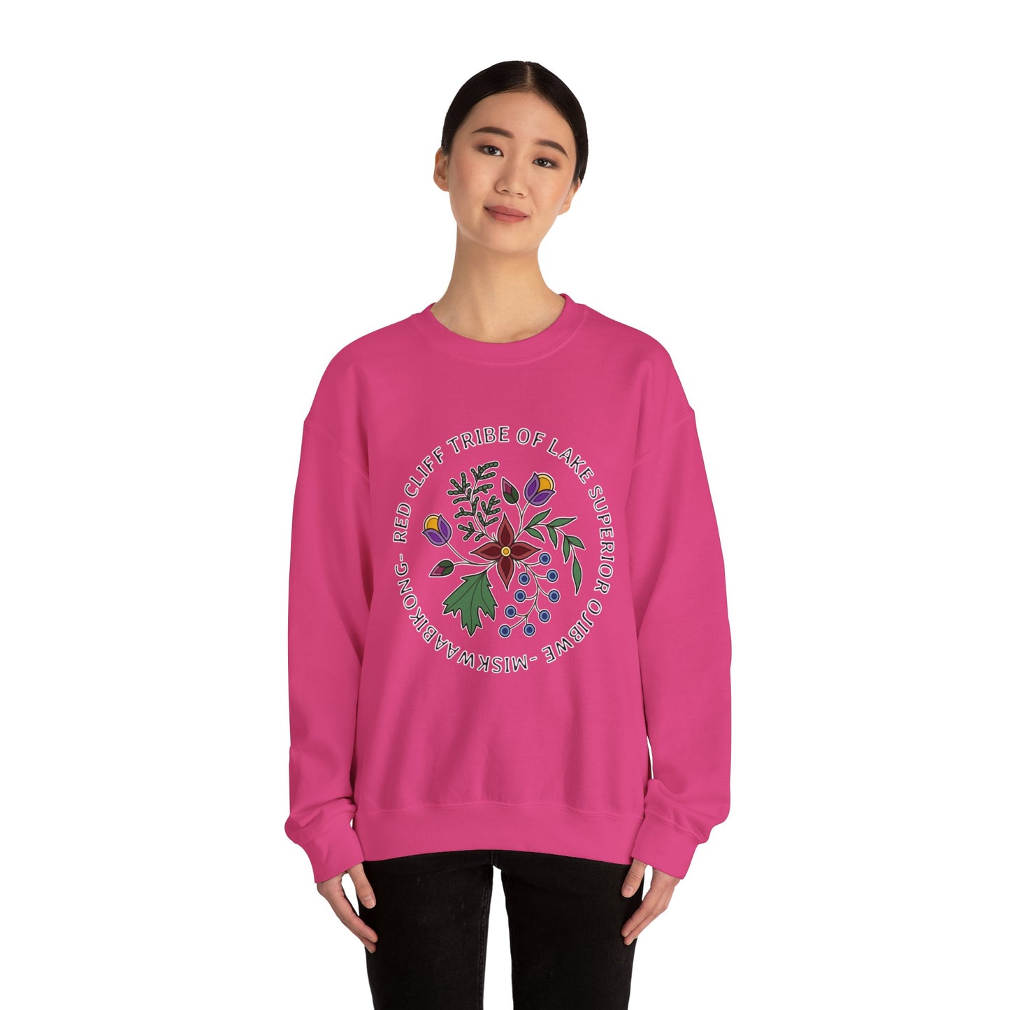 Red Cliff Tribe of Lake Superior Ojibwe Floral Design - Unisex Heavy Blend™ Crewneck Sweatshirt