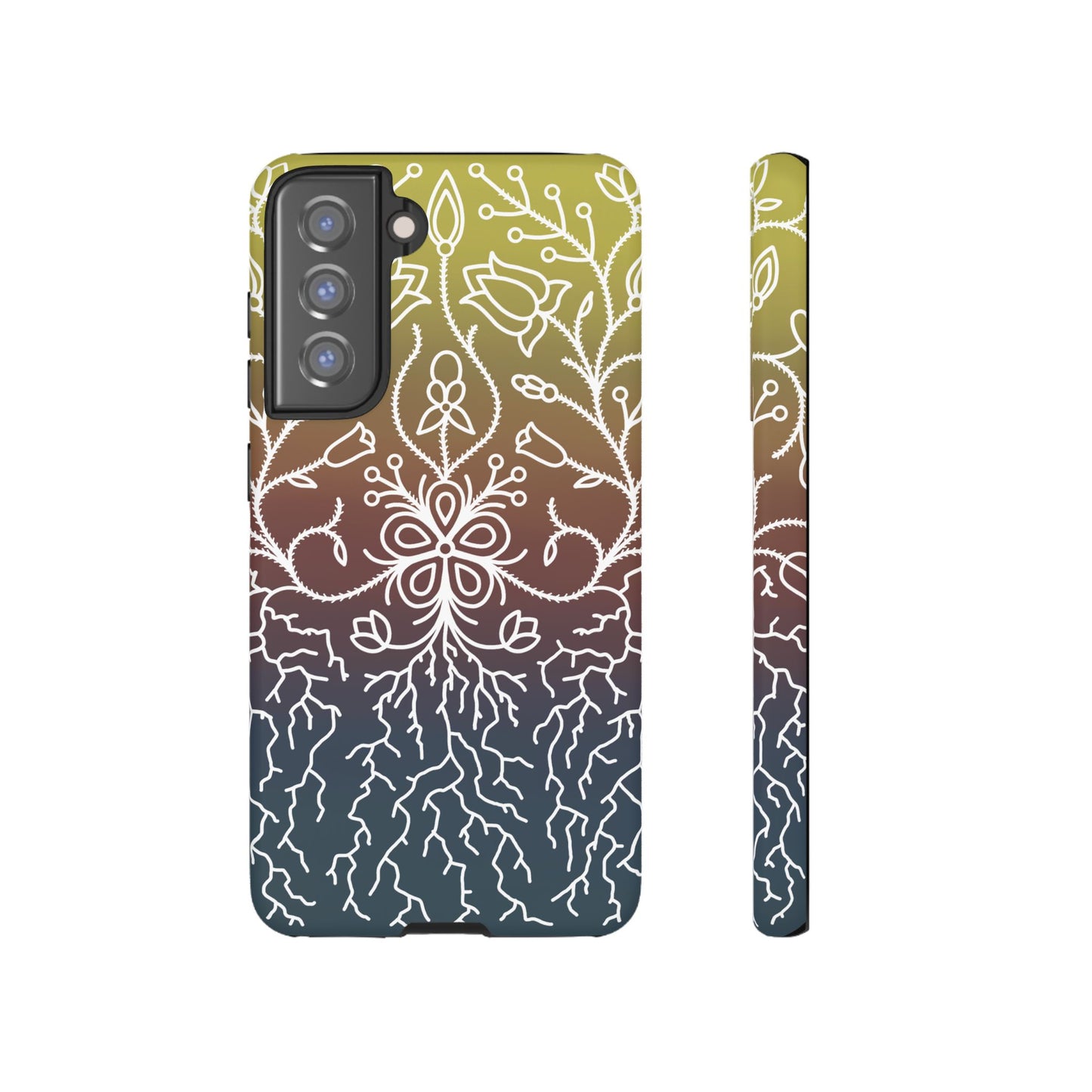 Sunset Ojibwe Floral Print Tough Phone Cases - Black