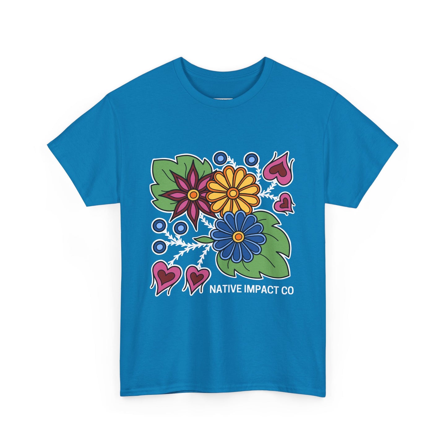 Hearts & Berries Contemporary Ojibwe Floral Design - Unisex Gildan Heavy Cotton Tee