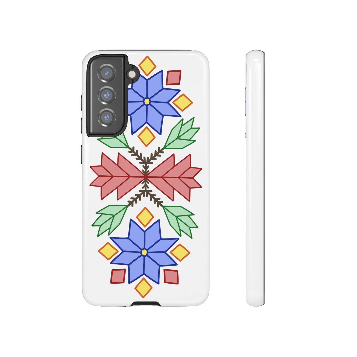 Geometric Ojibwe Floral Tough Phone Cases - White