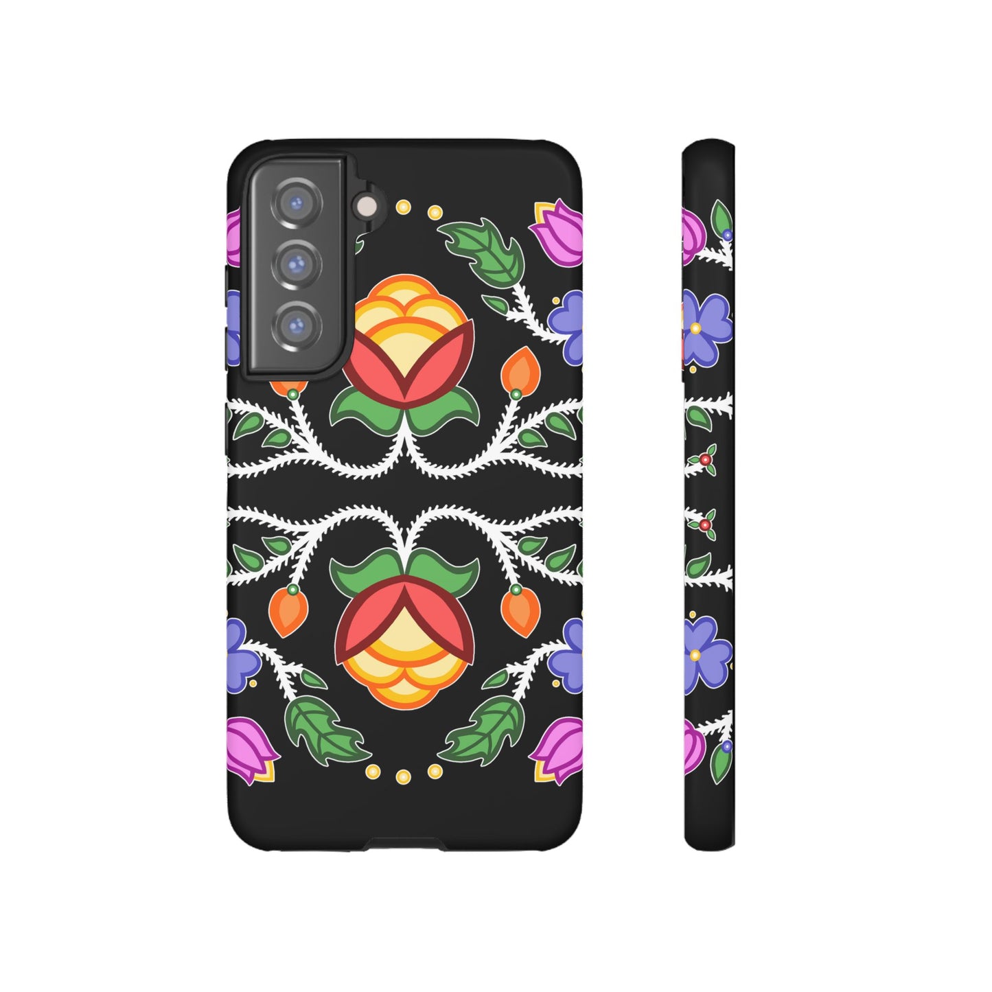 Tulip Design - Ojibwe Floral Tough Phone Cases - Black