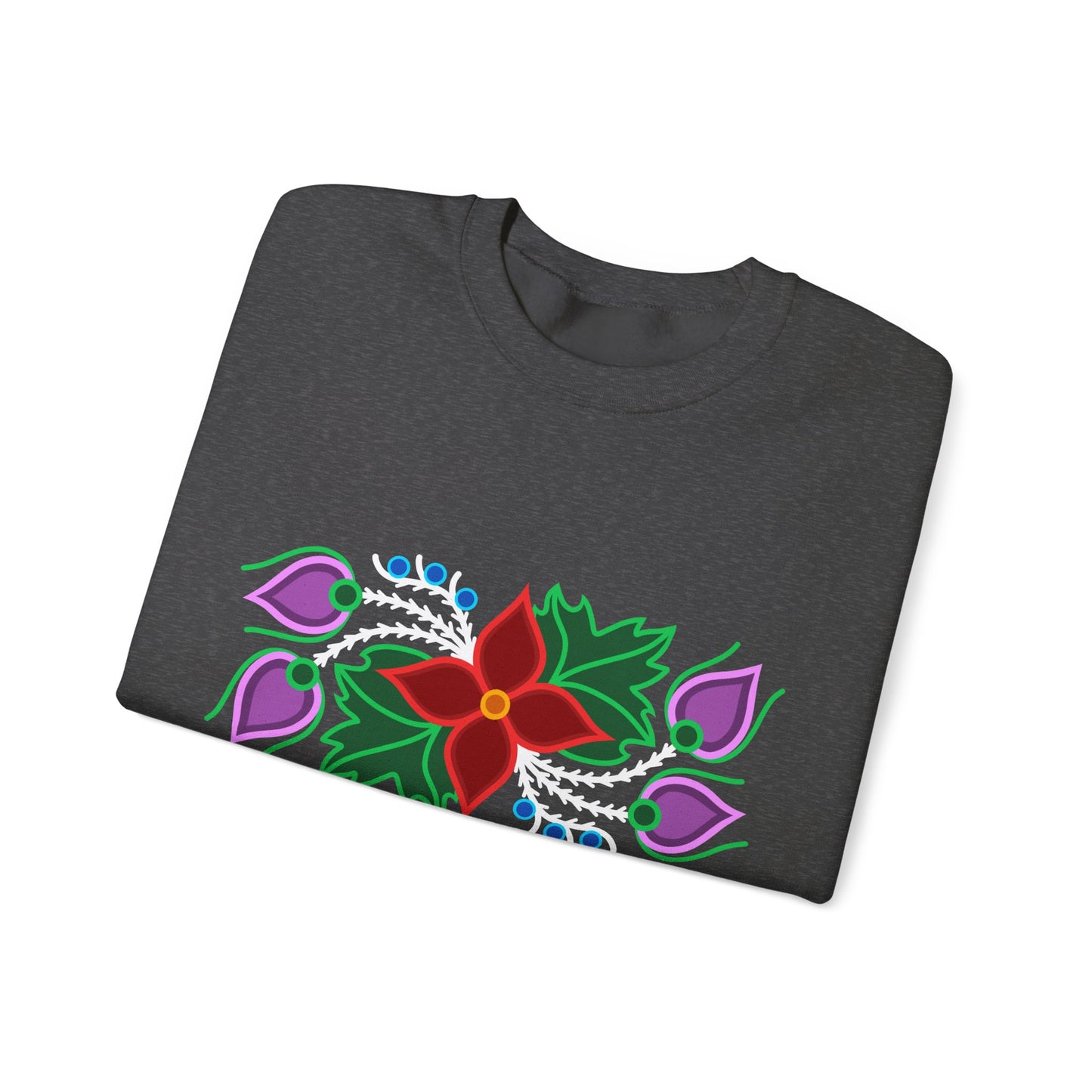 Red Floral & Blue Berries - Ojibwe Floral Design - Unisex Gildan Heavy Blend™ Crewneck Sweatshirt