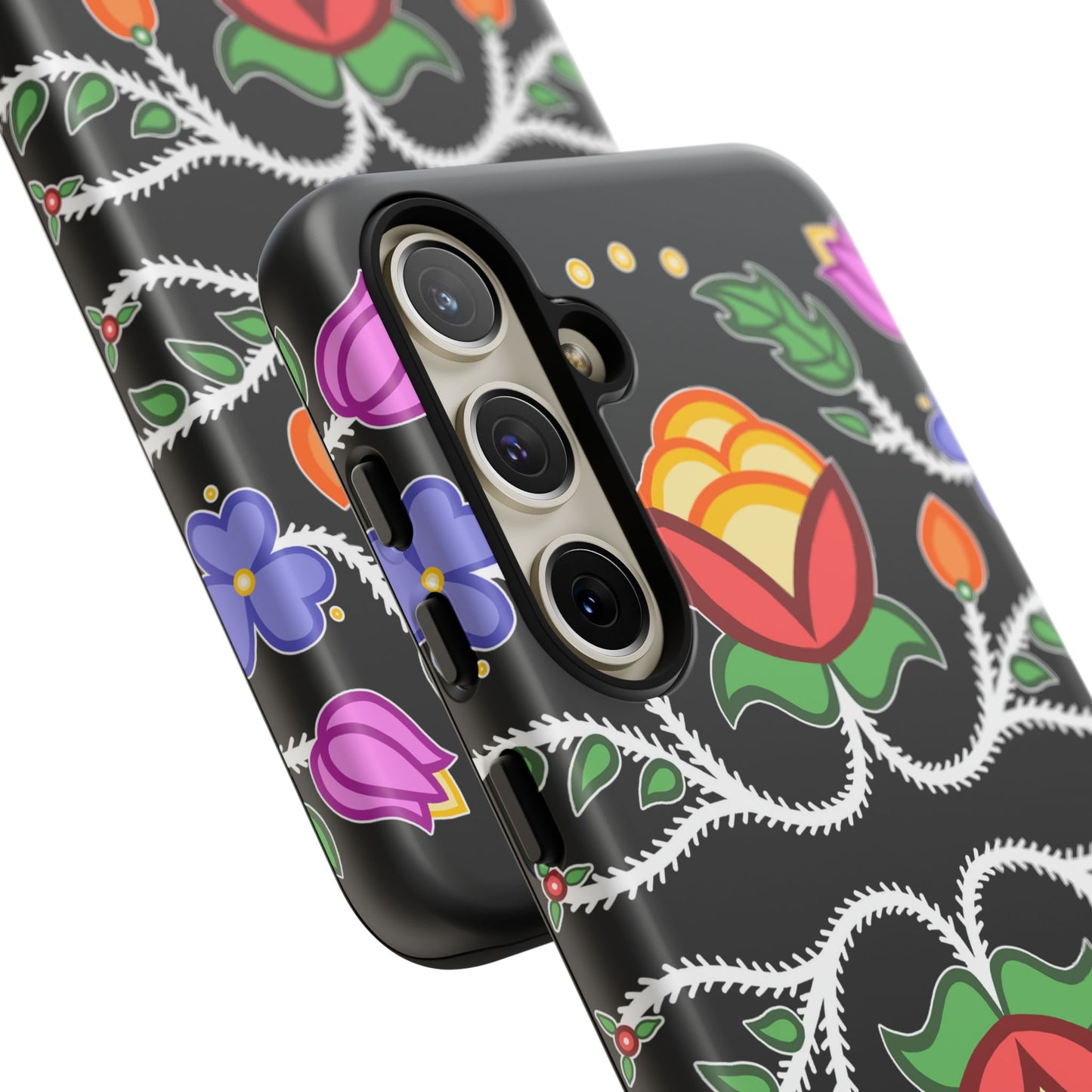 Tulip Design - Ojibwe Floral Tough Phone Cases - Black