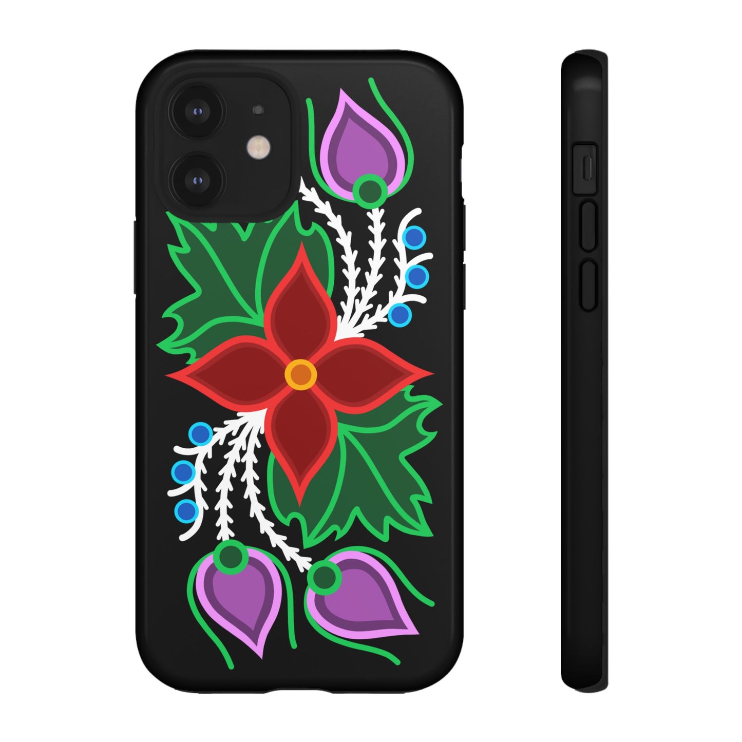 Traditional Ojibwe Floral Tough Phone Cases - Black