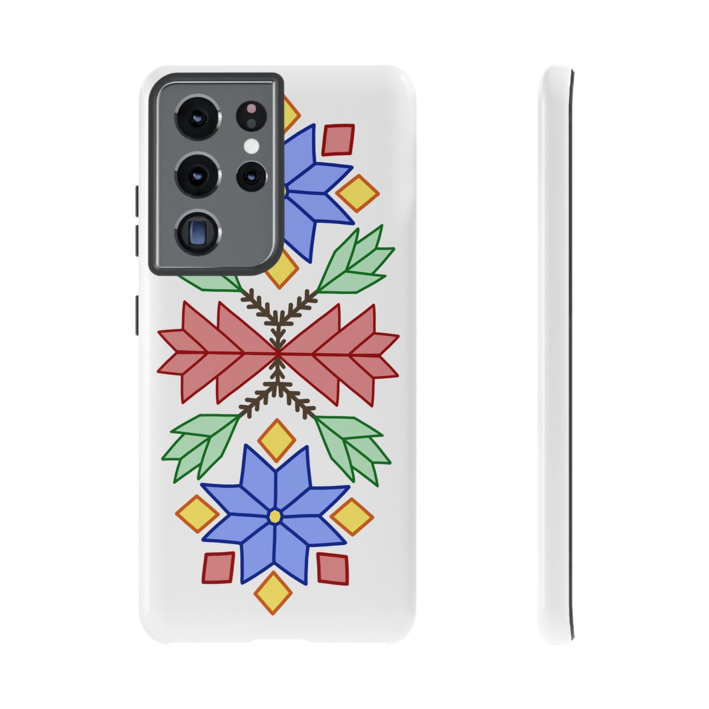 Geometric Ojibwe Floral Tough Phone Cases - White