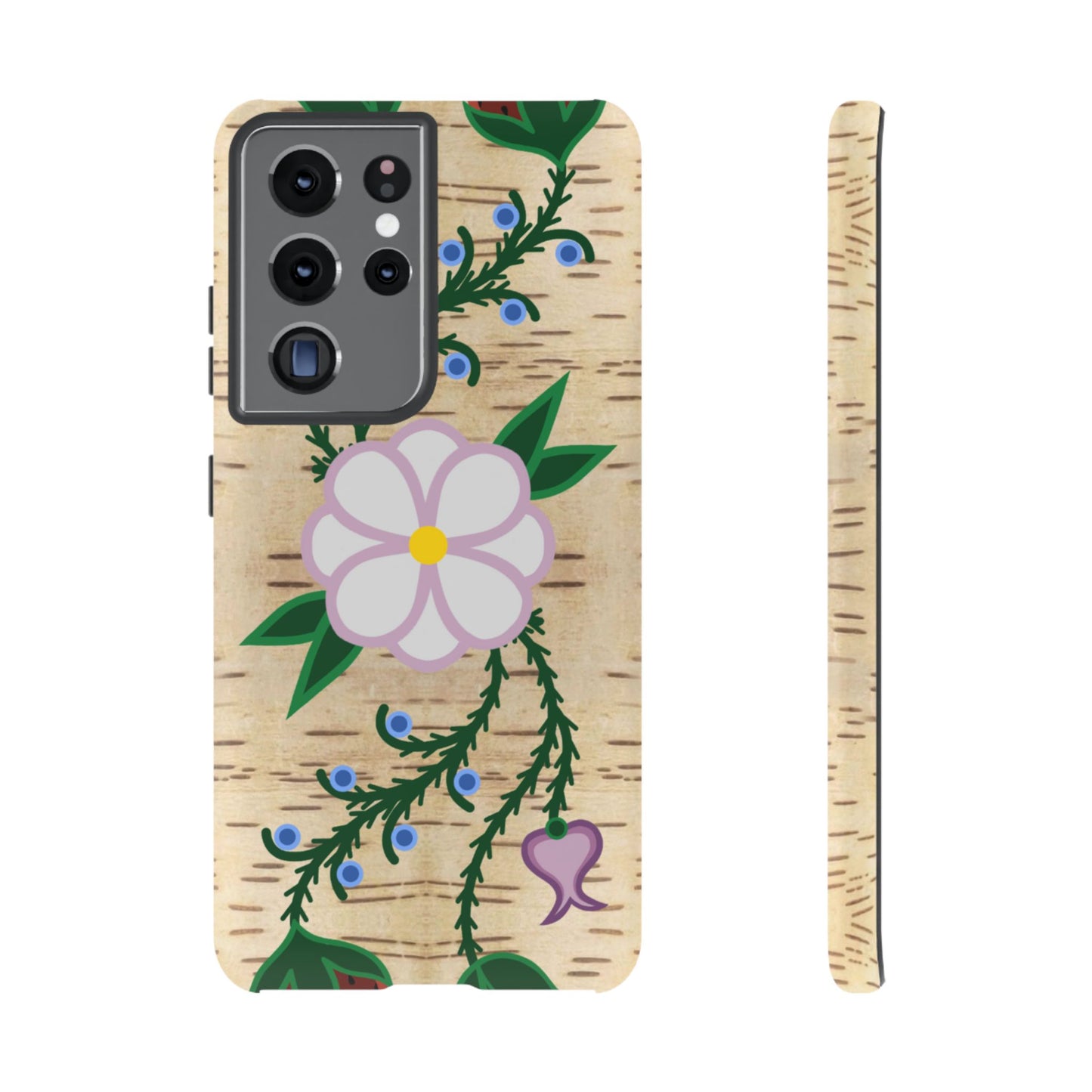 Birchbark Print Ojibwe Floral Tough Phone Cases - Black