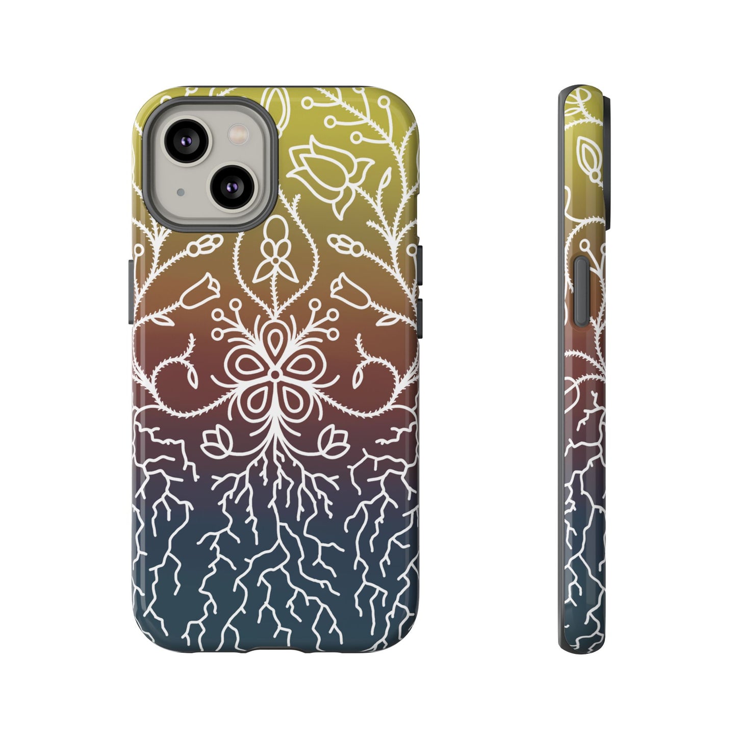 Sunset Ojibwe Floral Print Tough Phone Cases - Black