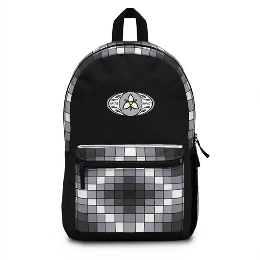 Faux Loom Beadwork Geometric Design - Black Backpack - Black & Gray