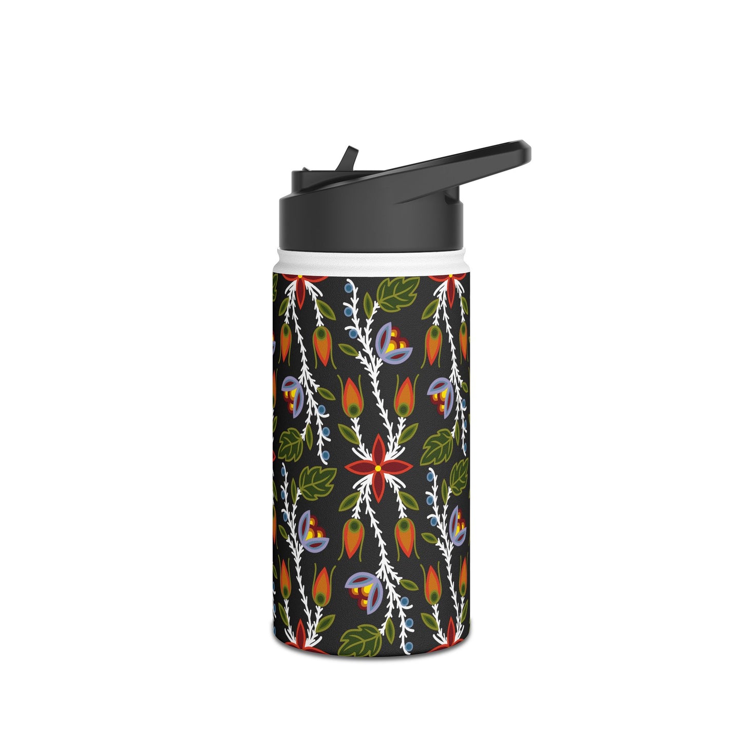 Ojibwe Floral Design - Stainless Steel Water Bottle, Standard Lid