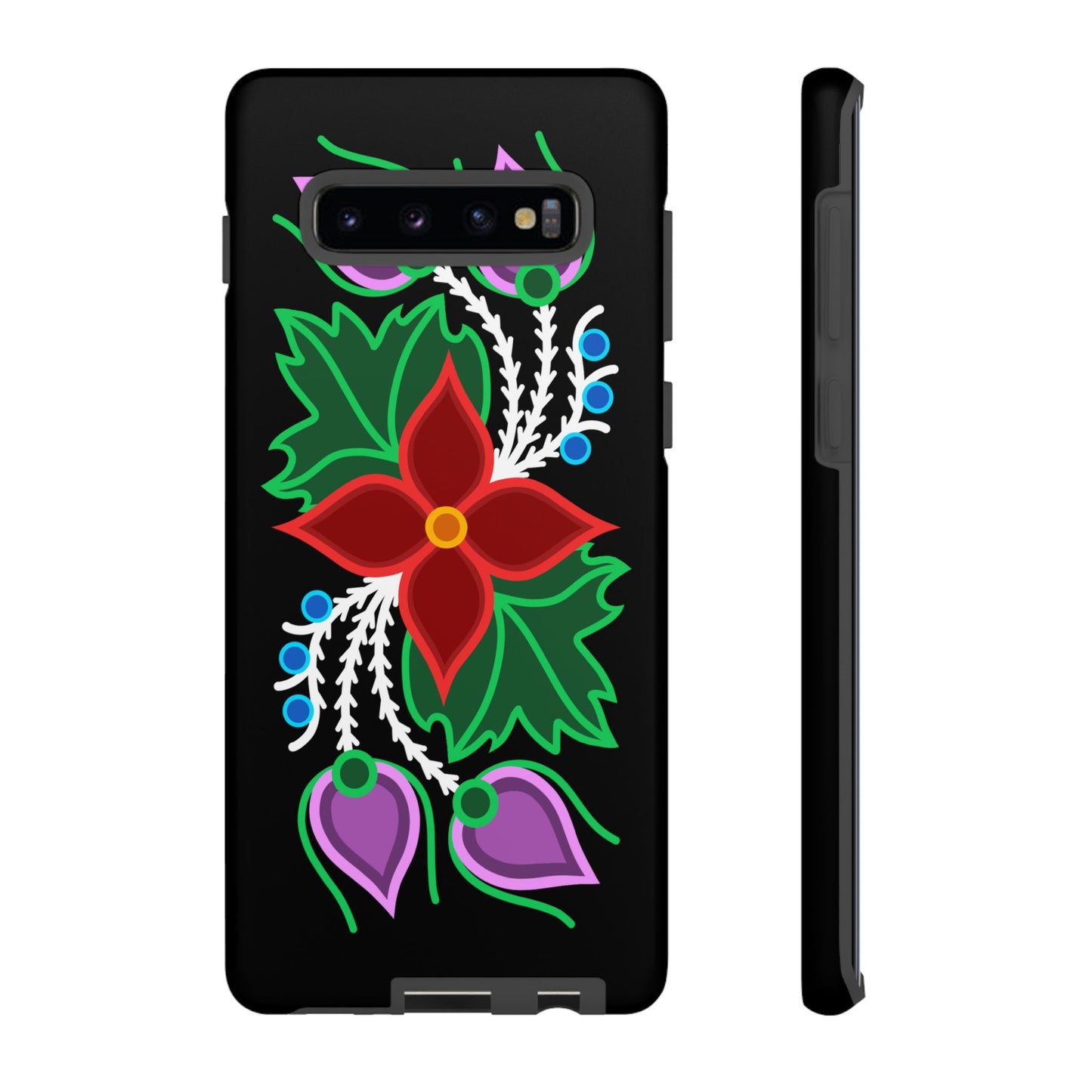 Traditional Ojibwe Floral Tough Phone Cases - Black