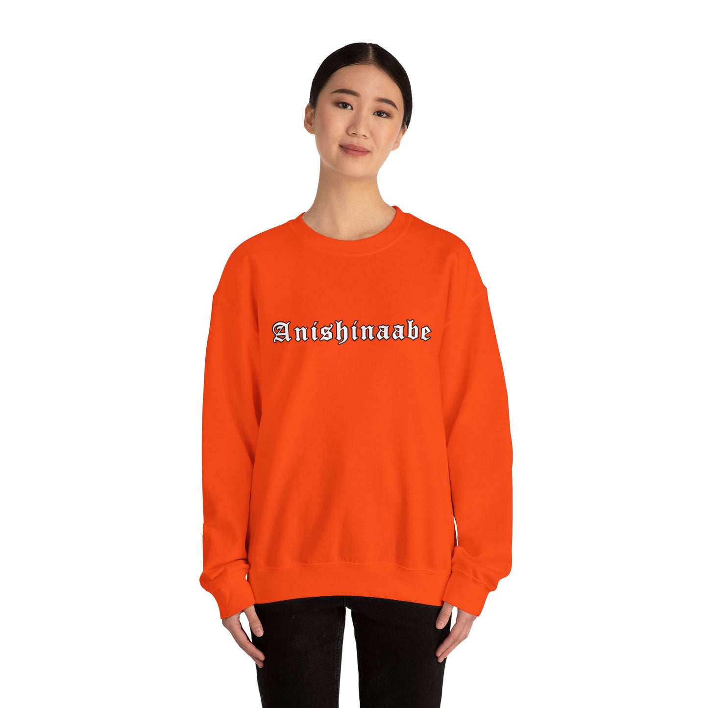 Anishinaabe Old English Text Design - Unisex Gildan Heavy Blend™ Crewneck Sweatshirt