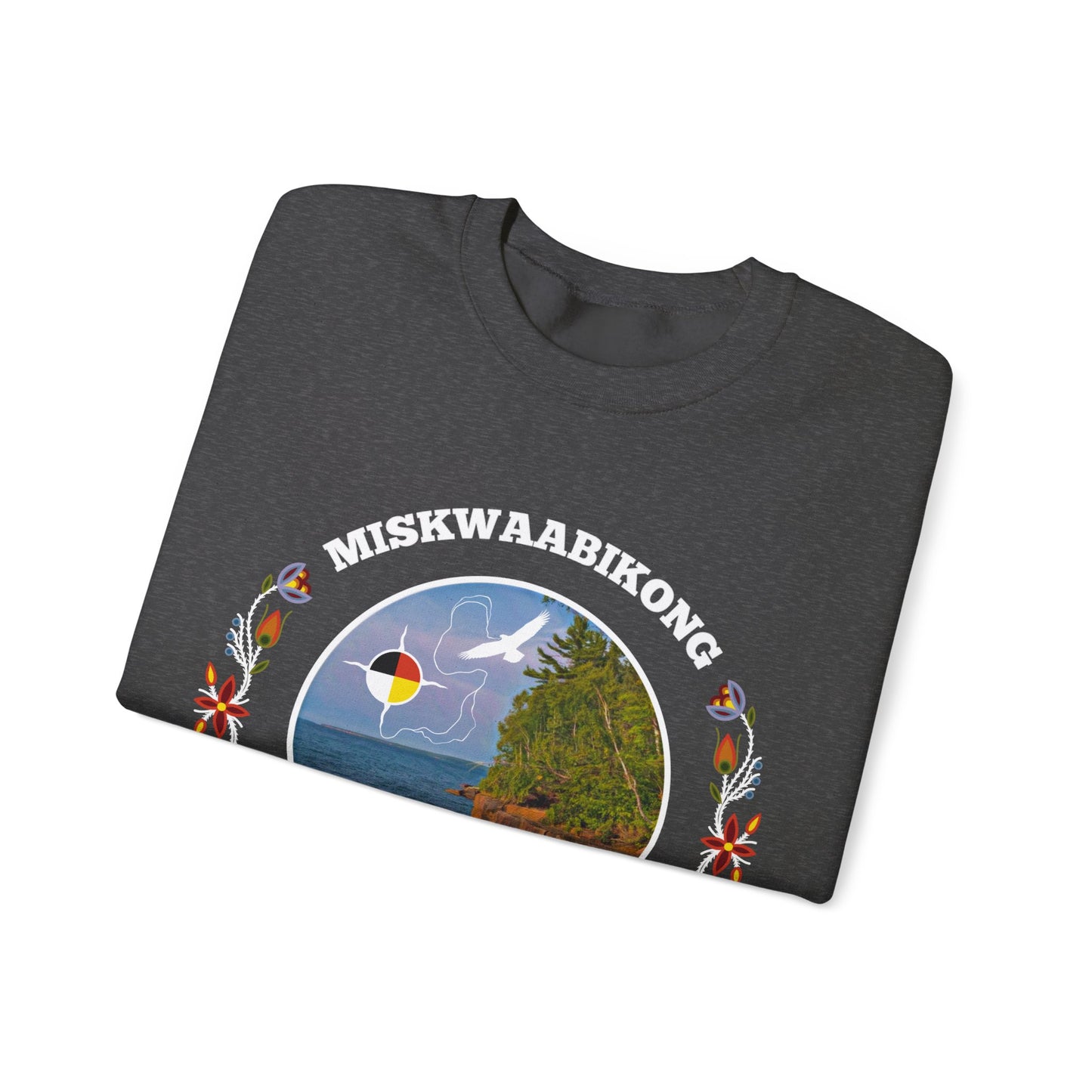 Miskwaabikong Indoonjibaa - Red Cliff Ojibwe Floral Sleeve Design - Unisex Heavy Blend™ Crewneck Sweatshirt