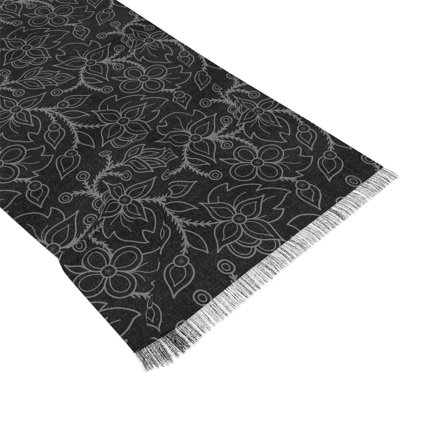 Woodland Ojibwe Floral All-Over-Print - Sheer Scarf -  Black