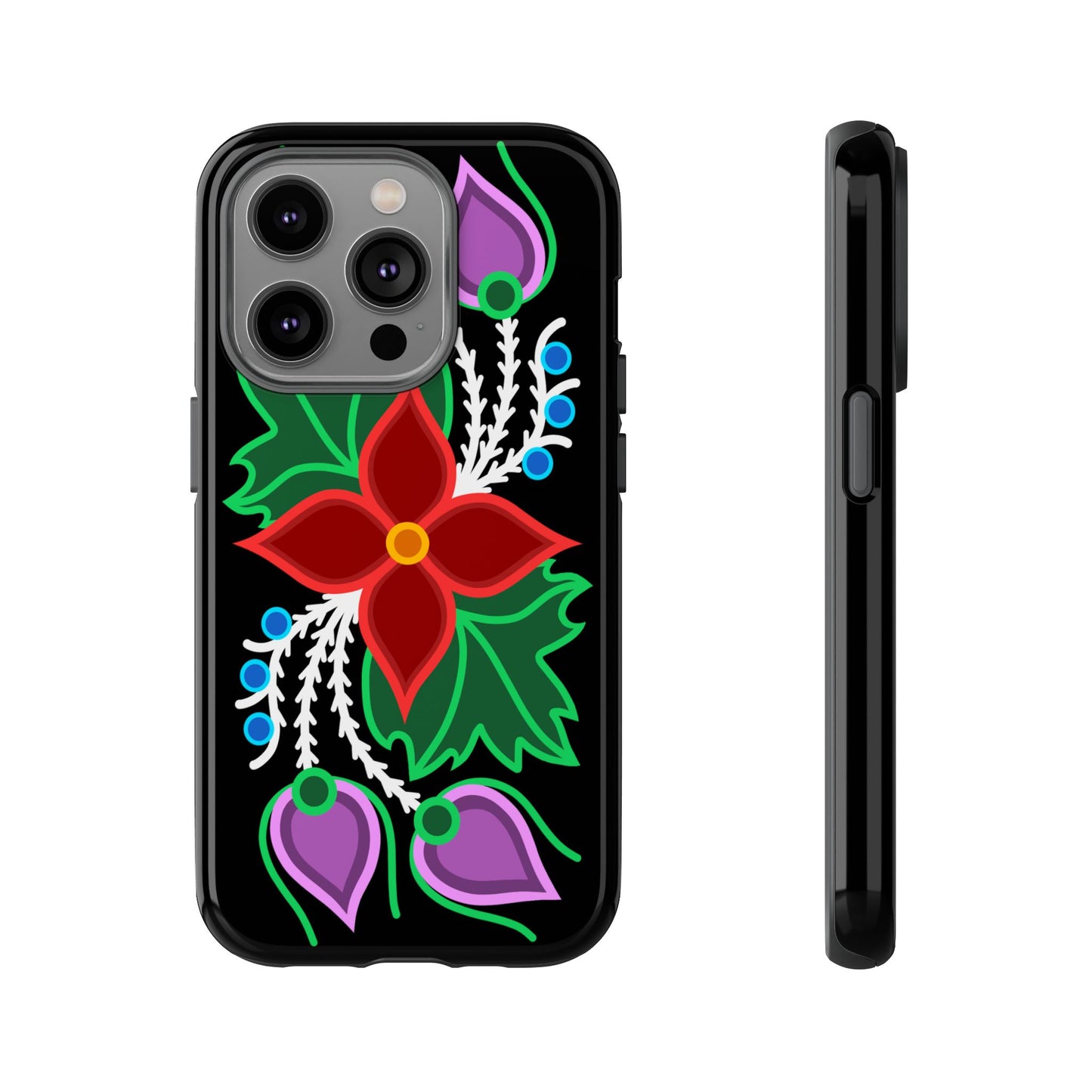 Traditional Ojibwe Floral Tough Phone Cases - Black