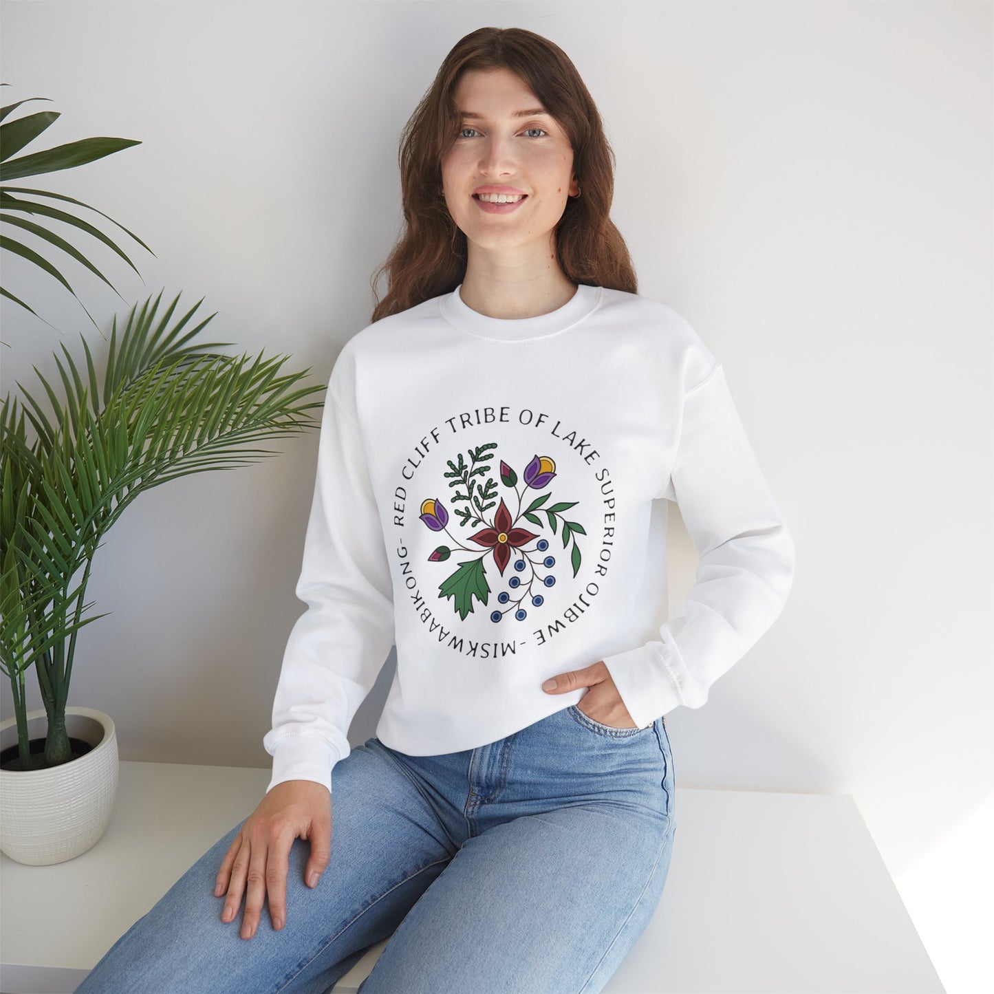 Red Cliff Tribe of Lake Superior Ojibwe Floral Design - Unisex Heavy Blend™ Crewneck Sweatshirt