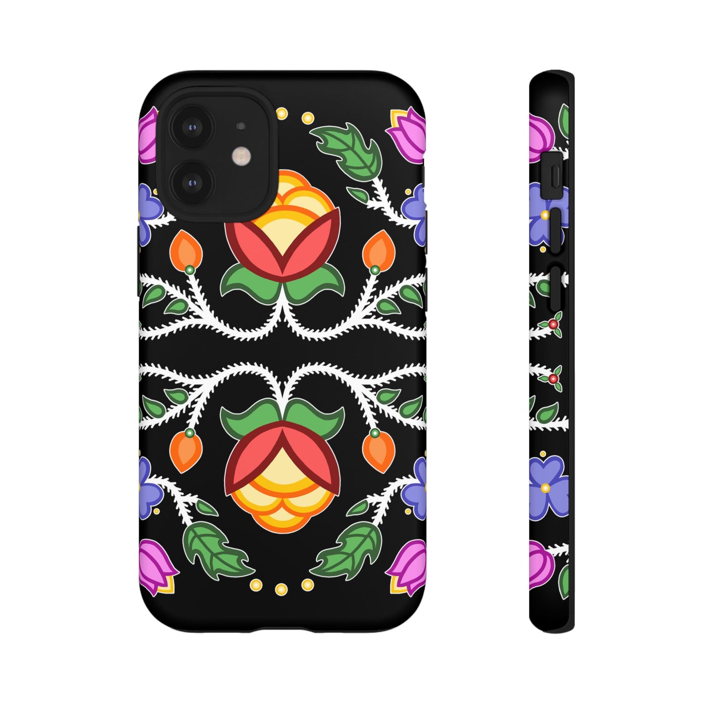 Tulip Design - Ojibwe Floral Tough Phone Cases - Black