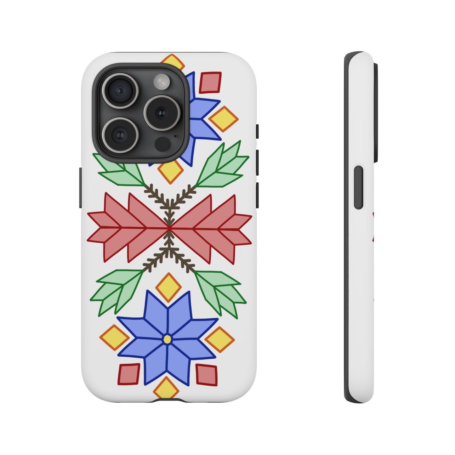 Geometric Ojibwe Floral Tough Phone Cases - White