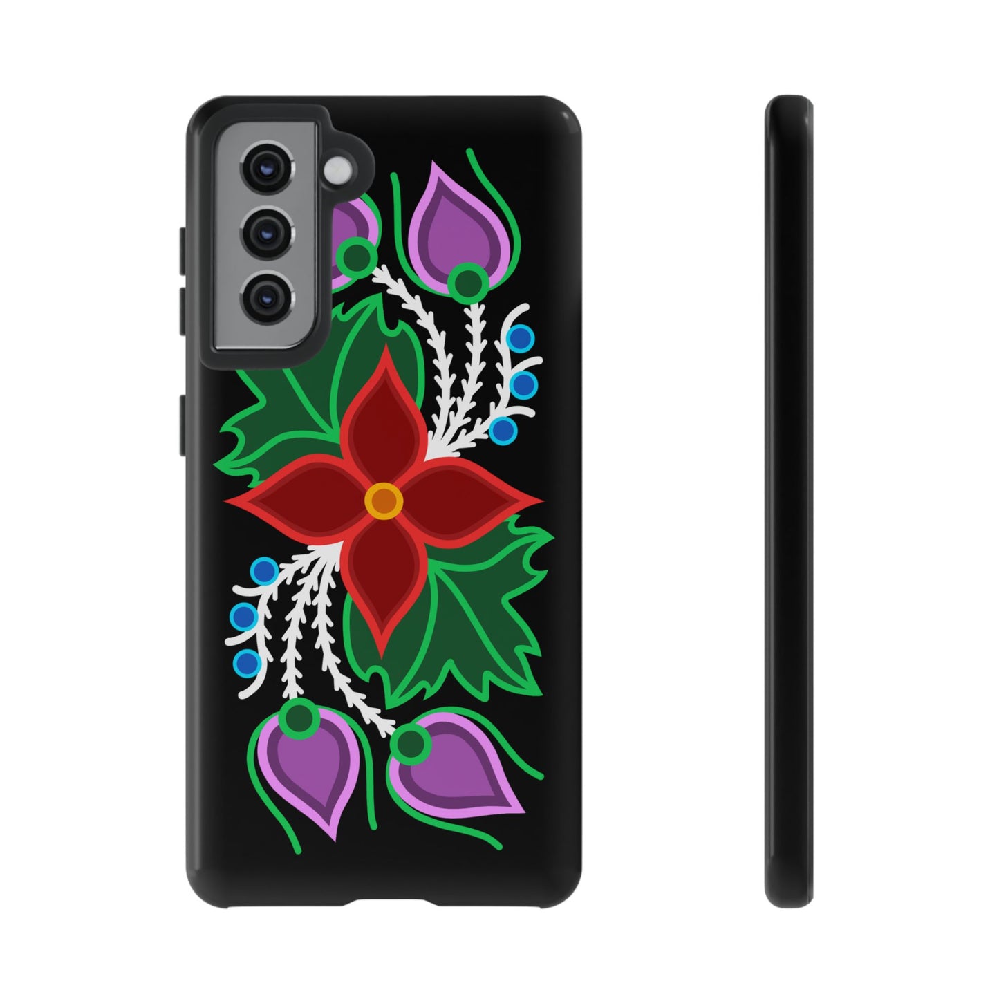 Traditional Ojibwe Floral Tough Phone Cases - Black