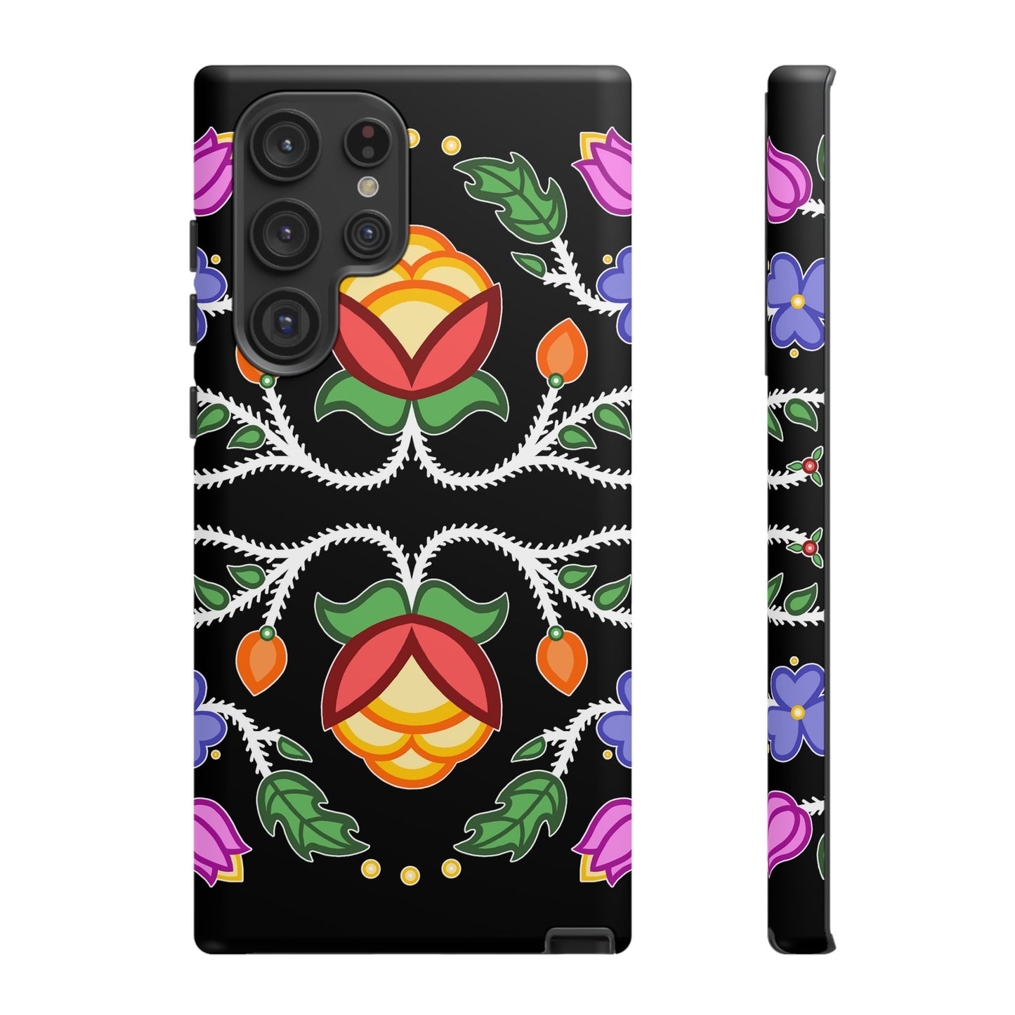 Tulip Design - Ojibwe Floral Tough Phone Cases - Black