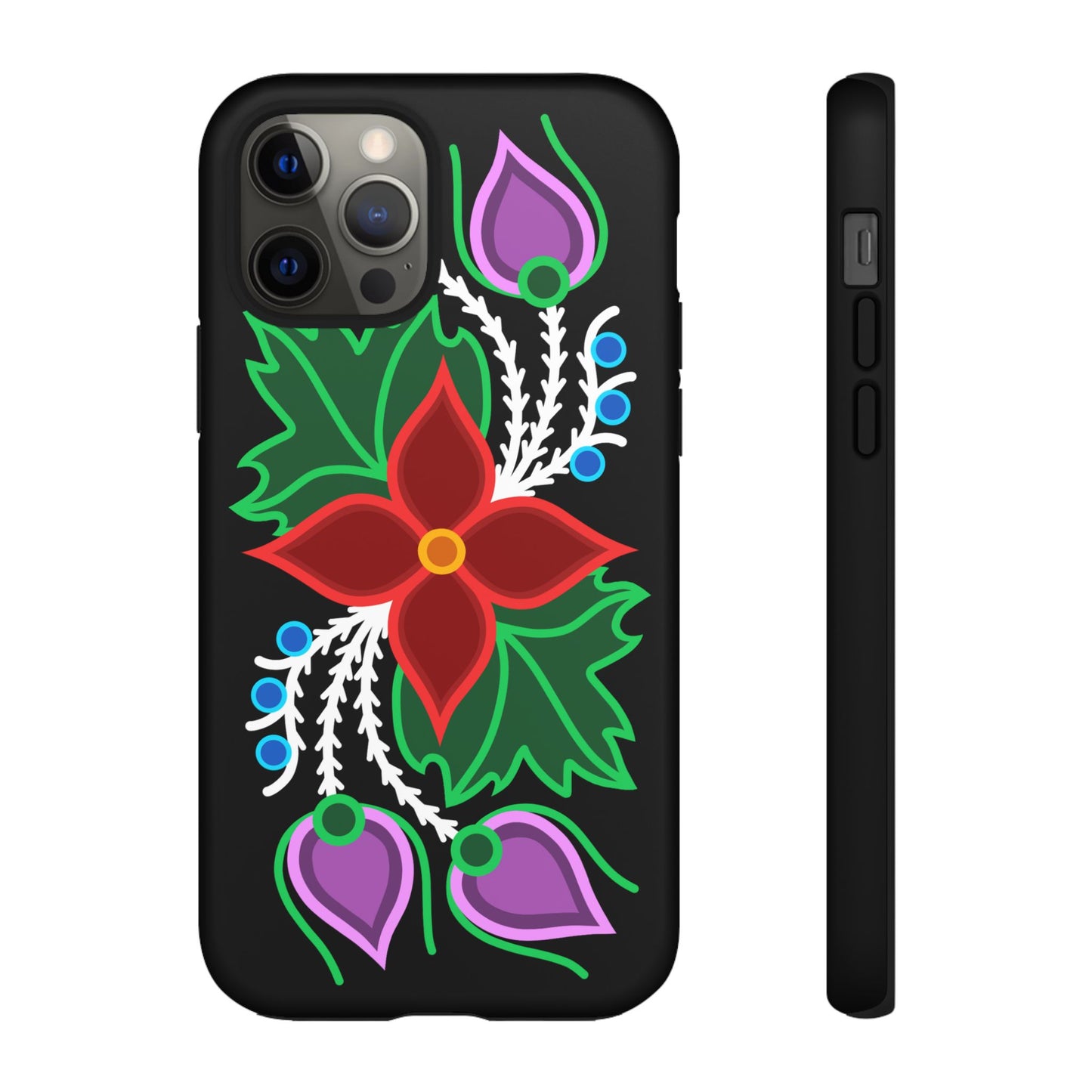 Traditional Ojibwe Floral Tough Phone Cases - Black