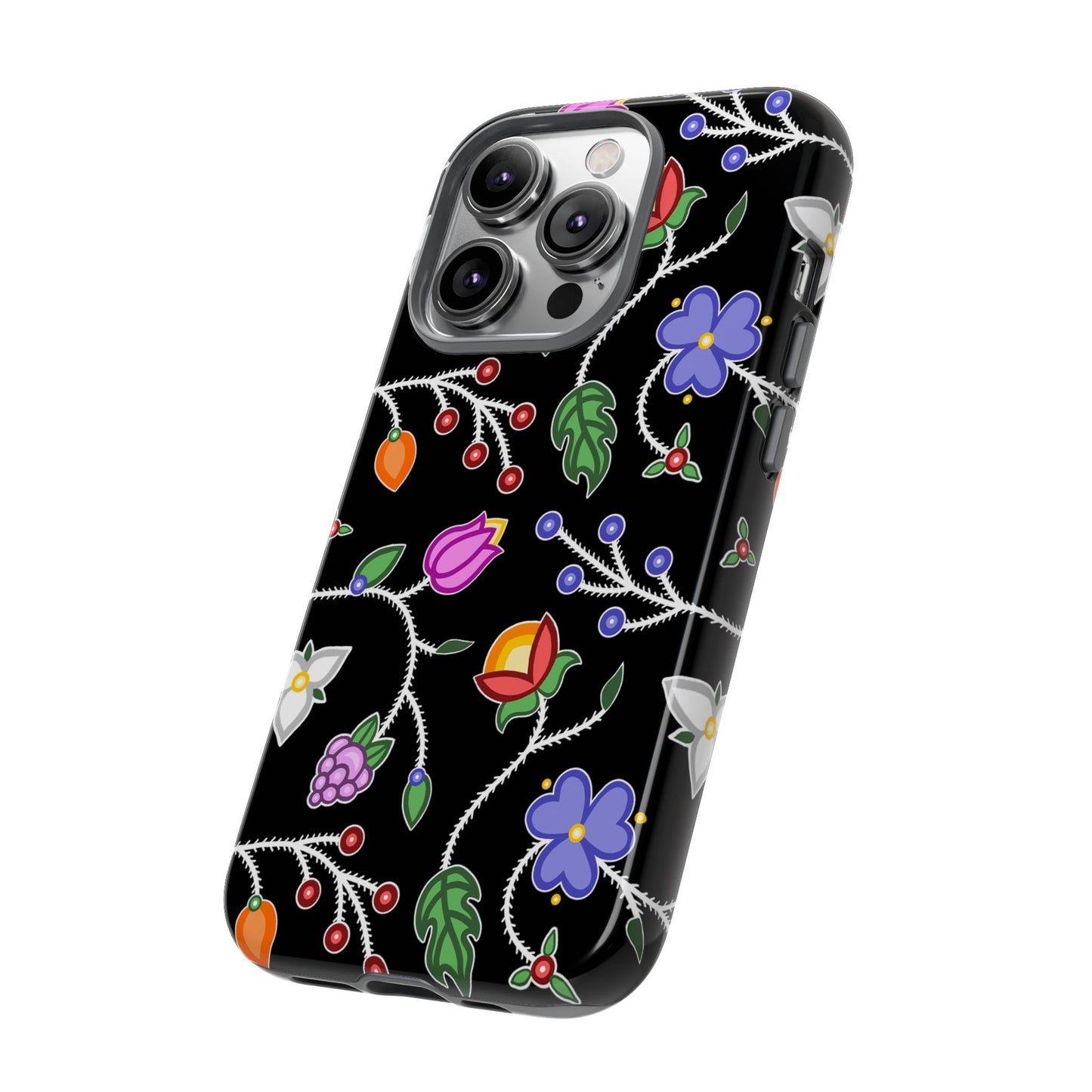 Ojibwe Floral Tough Phone Cases - Black