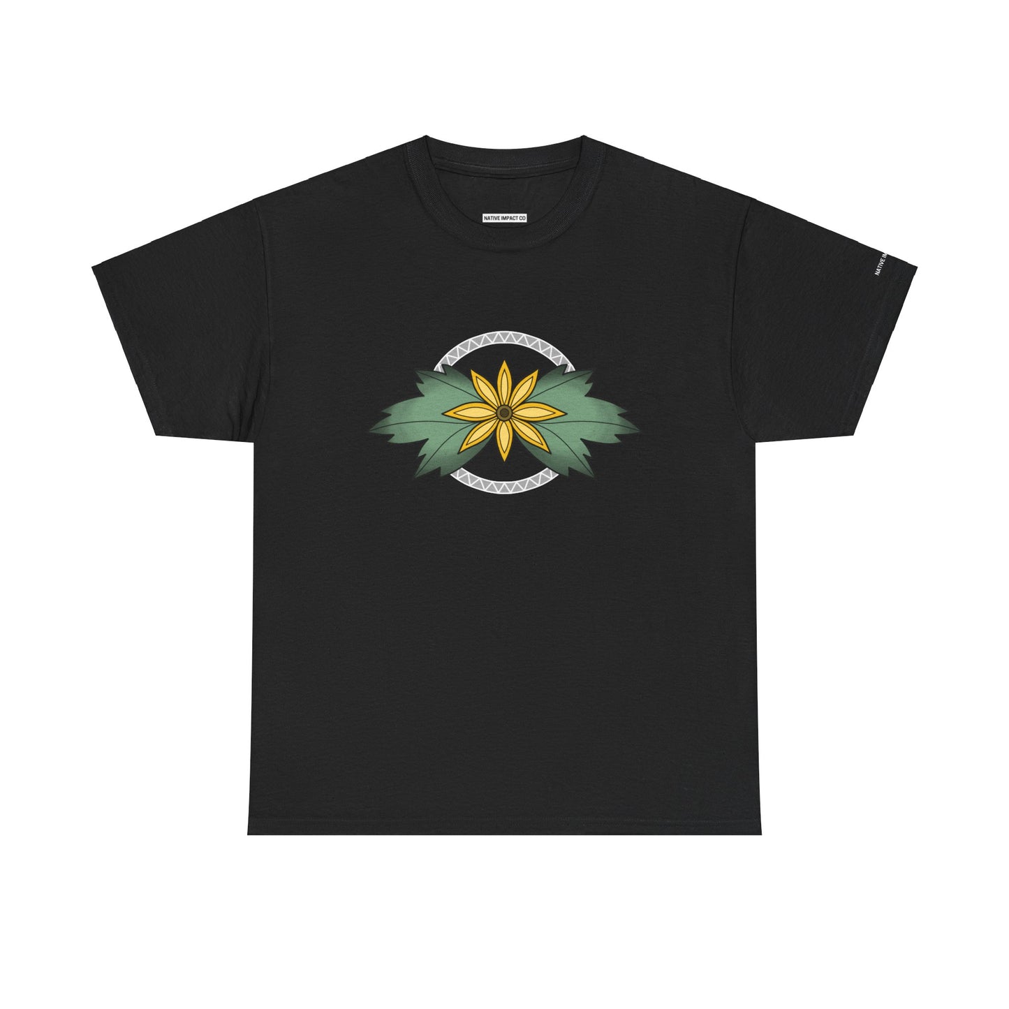 Ojibwe Floral Sunflower Chest Design - Unisex Gildan Heavy Cotton Tee