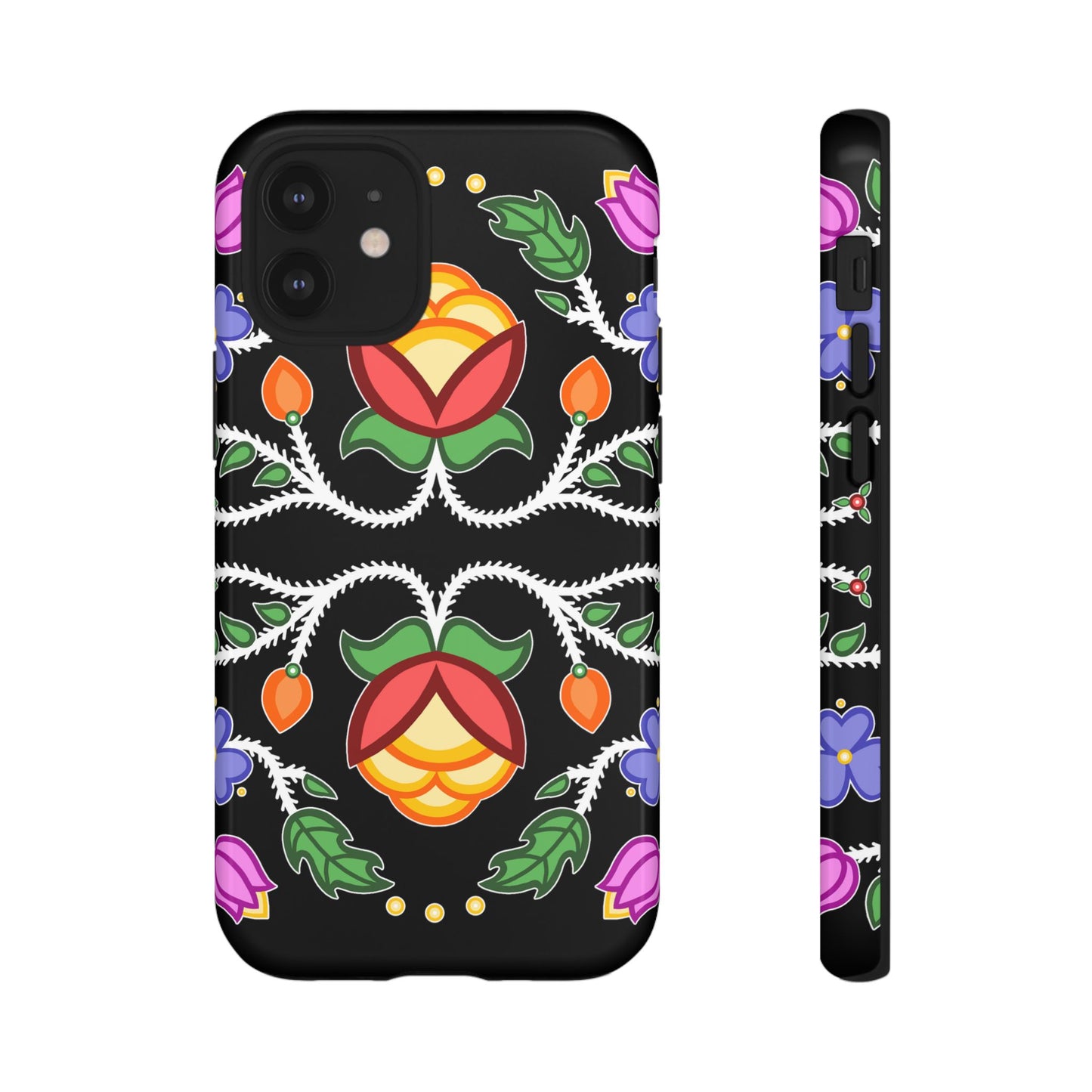 Tulip Design - Ojibwe Floral Tough Phone Cases - Black