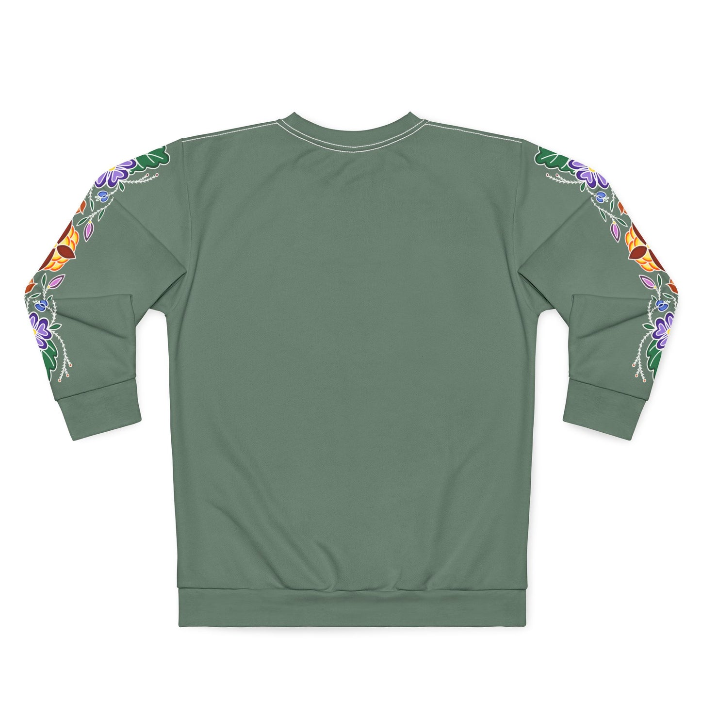 Niibin (Summer) Inspired Woodland Ojibwe Floral  Sleeve Design - Unisex Sweatshirt - Sage Green