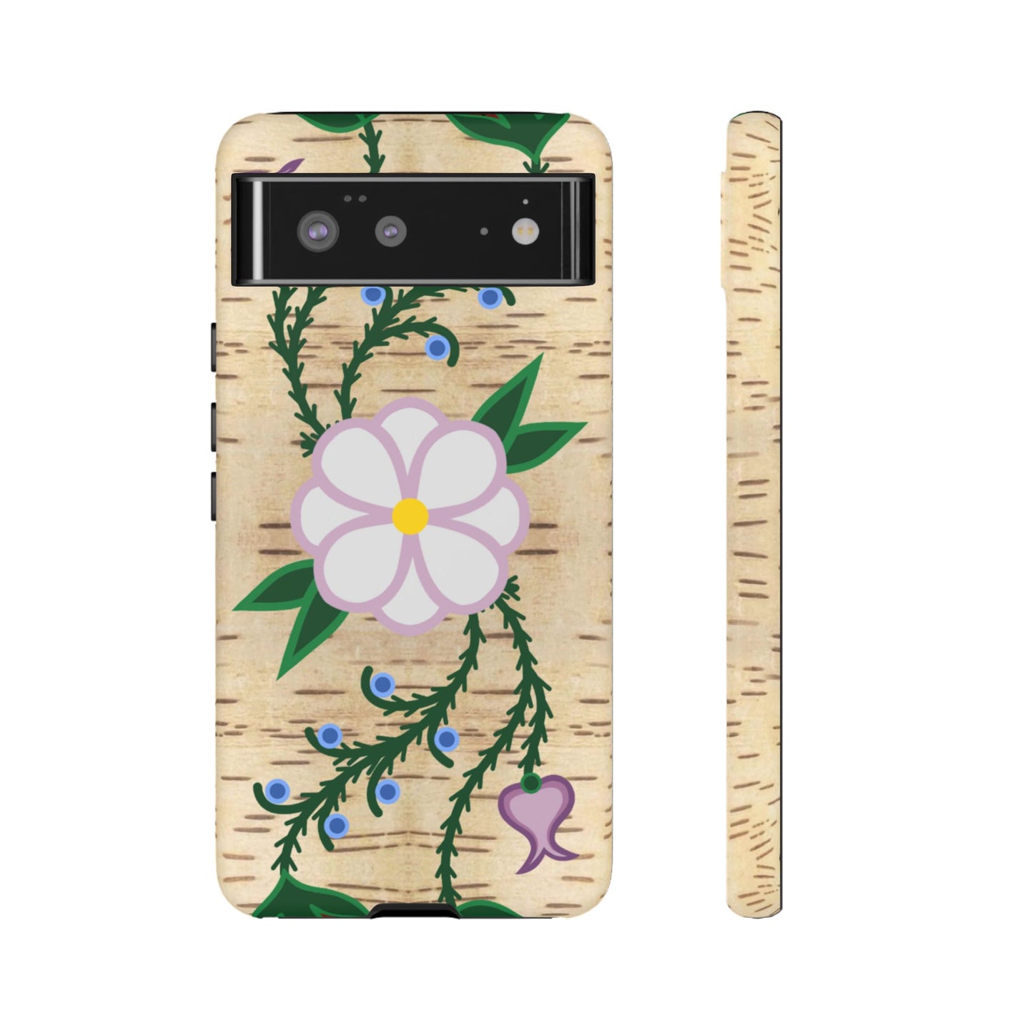 Birchbark Print Ojibwe Floral Tough Phone Cases - Black