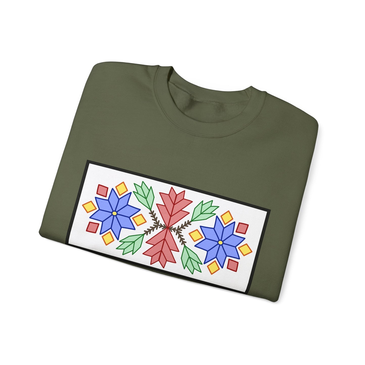 Loom Beadwork Inspired Geometric Ojibwe Floral Design - Unisex Gildan Heavy Blend™ Crewneck Sweatshirt