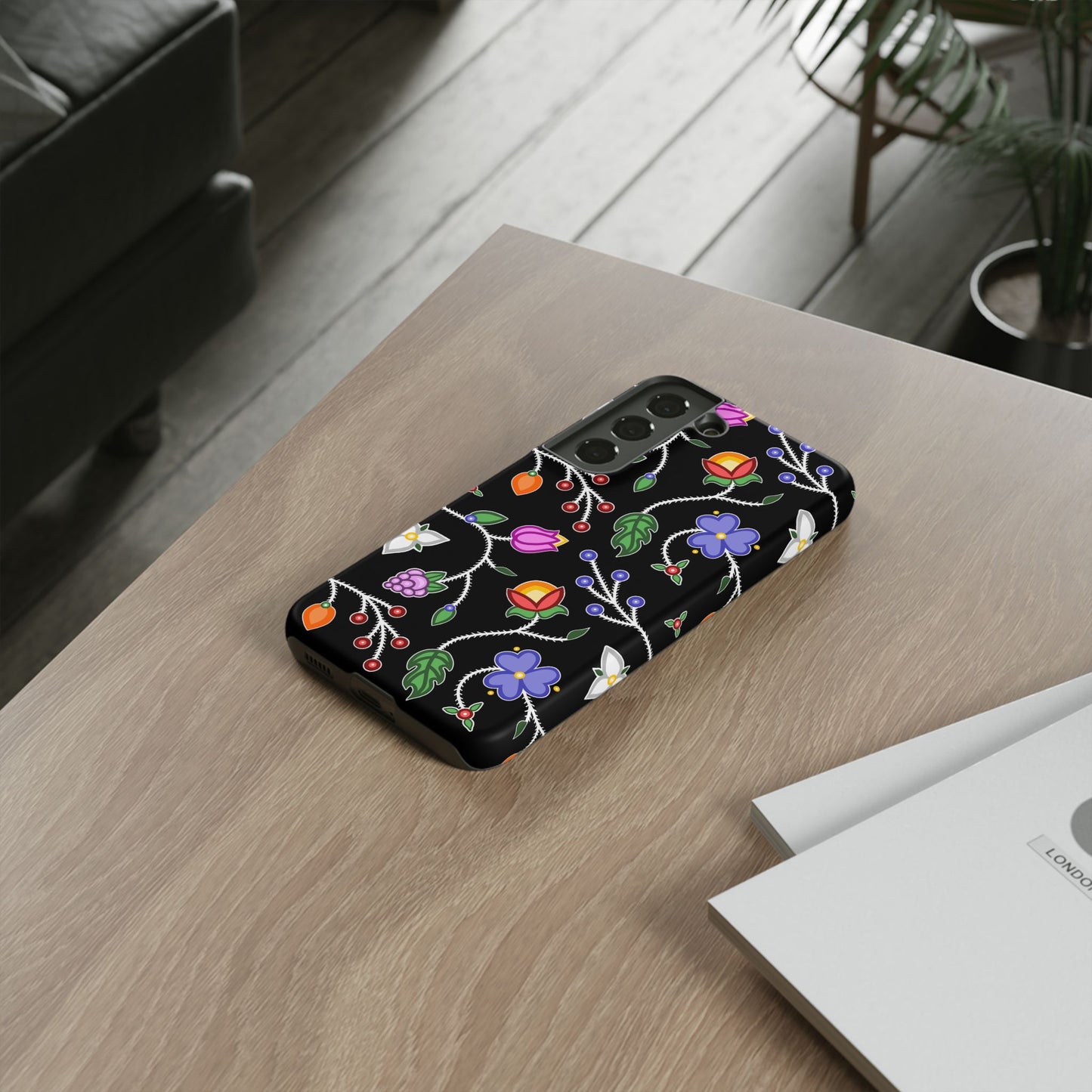 Ojibwe Floral Tough Phone Cases - Black