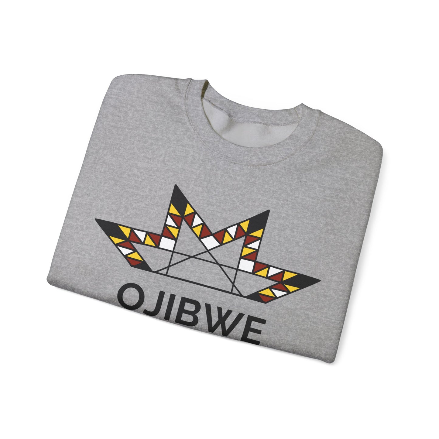 Ojibwe Pride Text & Geometric Star Design - Unisex Gildan Heavy Blend™ Crewneck Sweatshirt