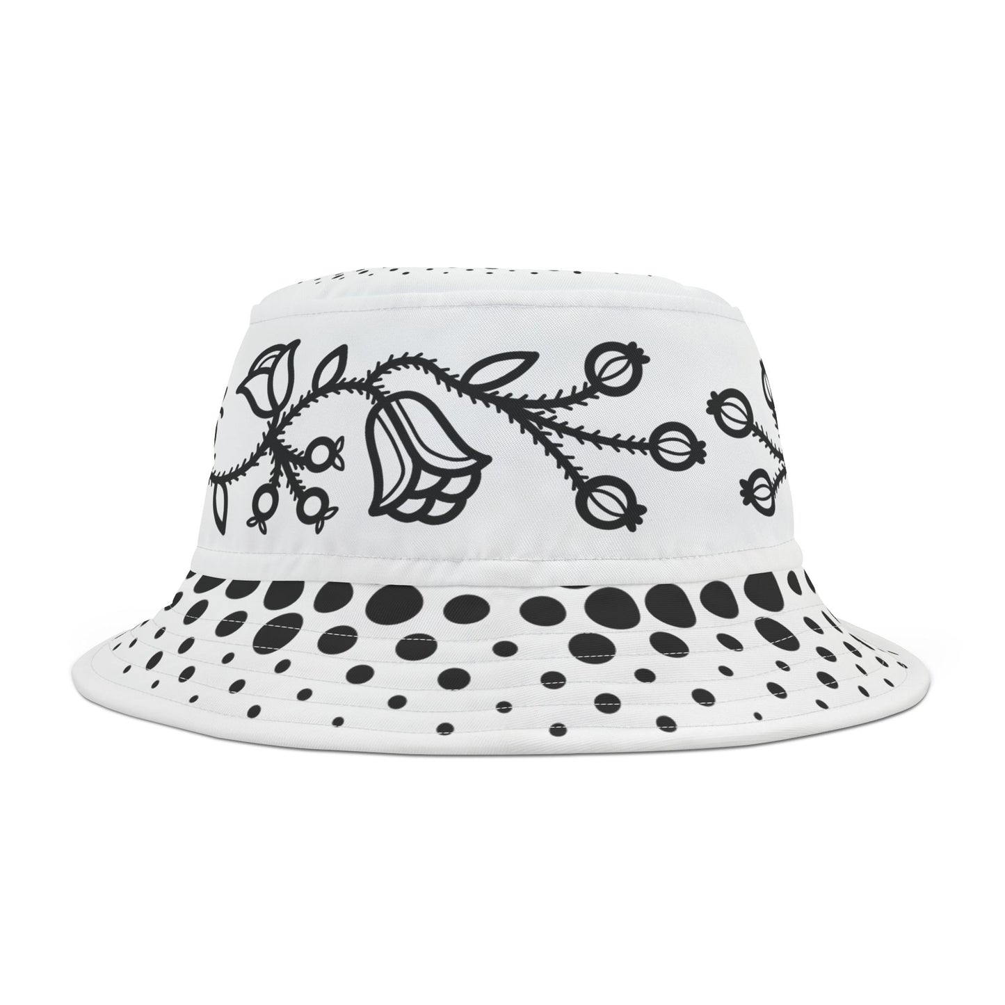 Ojibwe Floral Bucket Hat - Black & White Traditional