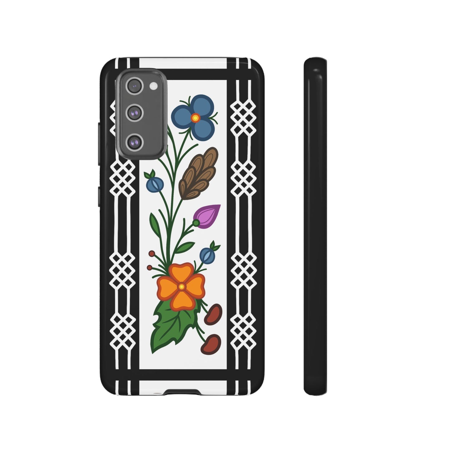 Ojibwe Floral Panel & Otter Track Geometric Border - Tough Phone Cases - Black