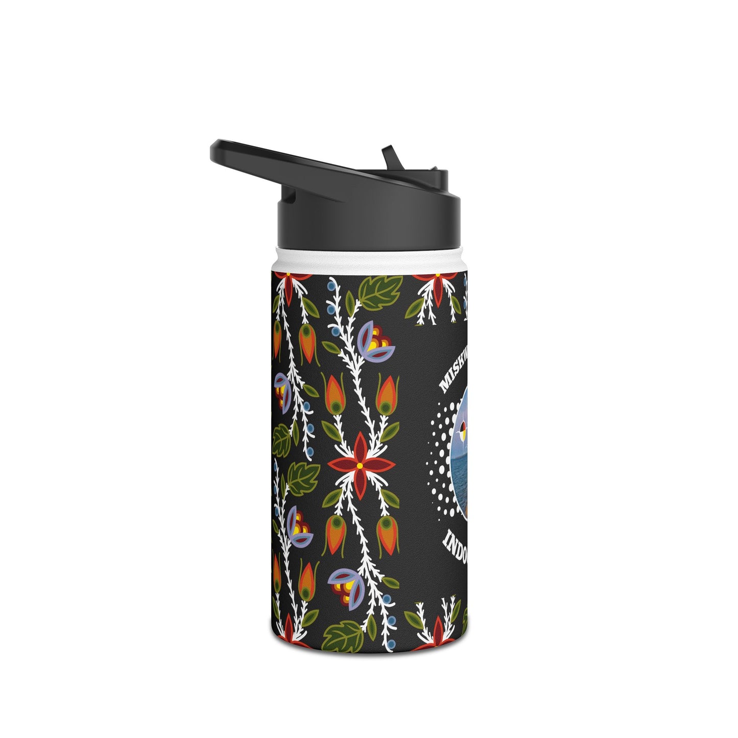 Red Cliff Shoreline & Ojibwe Florals - Stainless Steel Water Bottle, Standard Lid