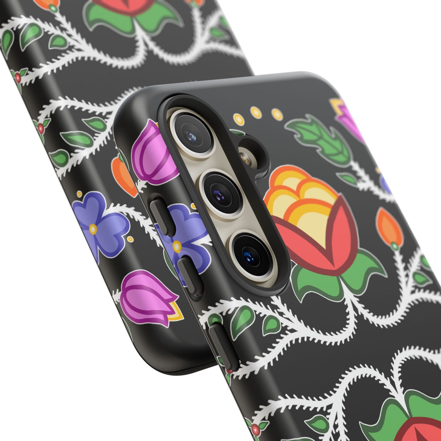 Tulip Design - Ojibwe Floral Tough Phone Cases - Black