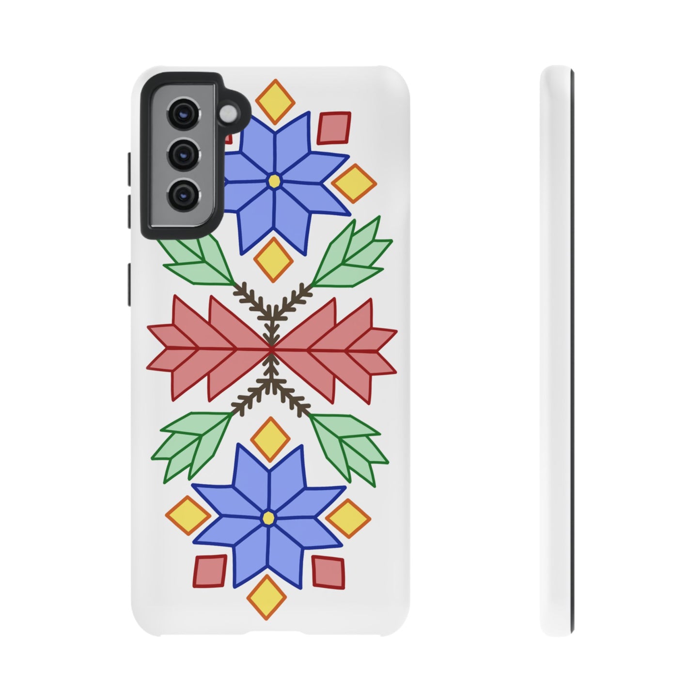 Geometric Ojibwe Floral Tough Phone Cases - White