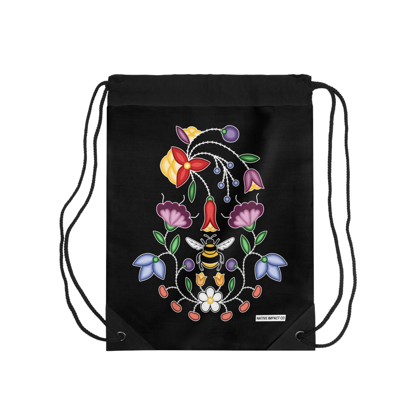 Aamoo / Bee Ojibwe Floral - Drawstring Bag