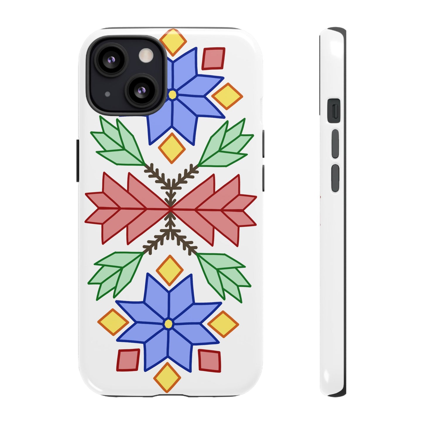 Geometric Ojibwe Floral Tough Phone Cases - White