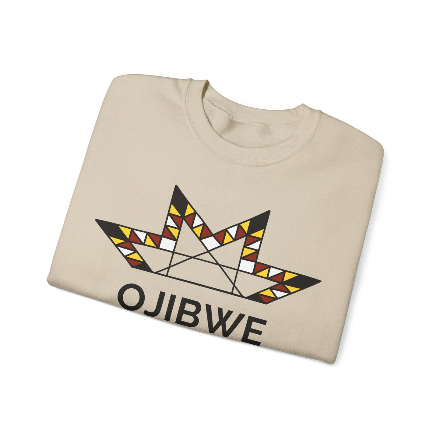 Ojibwe Pride Text & Geometric Star Design - Unisex Gildan Heavy Blend™ Crewneck Sweatshirt