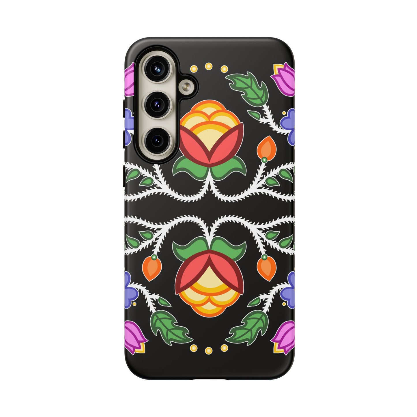 Tulip Design - Ojibwe Floral Tough Phone Cases - Black