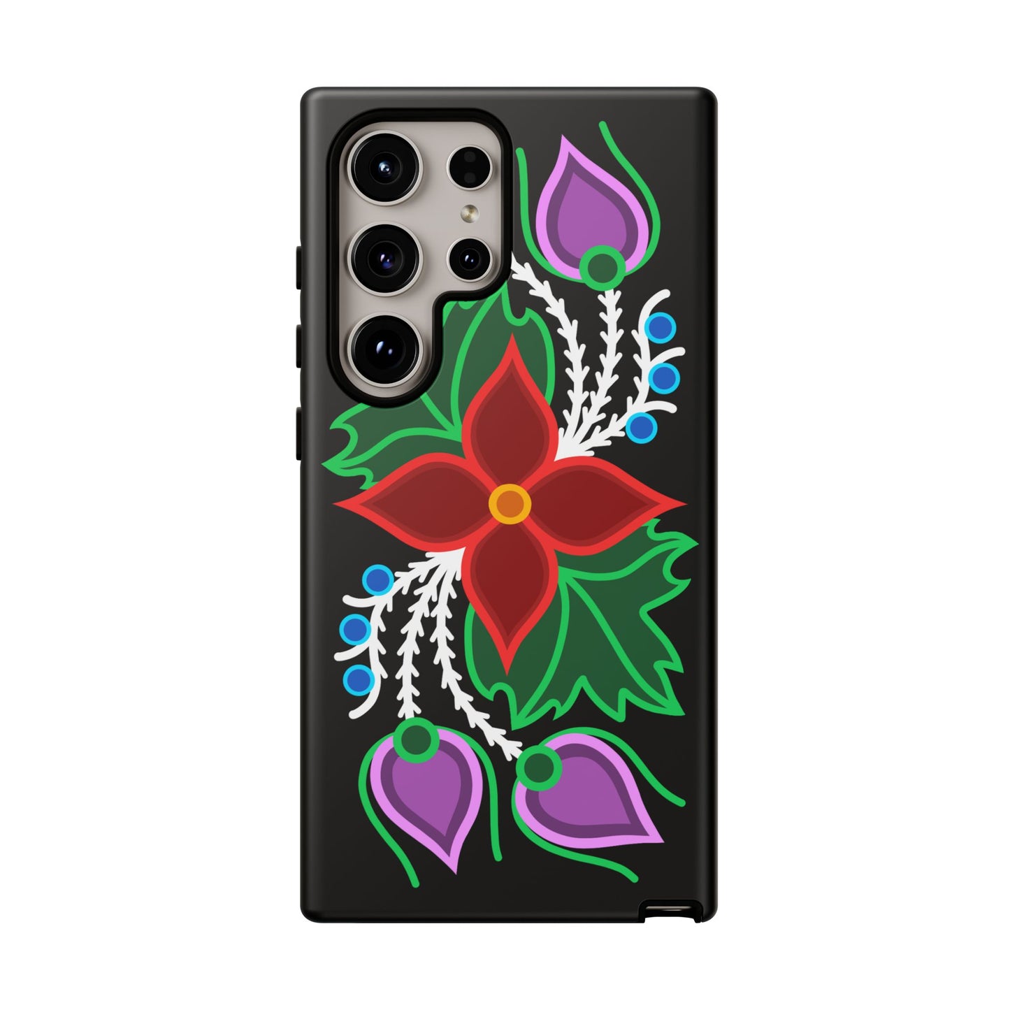 Traditional Ojibwe Floral Tough Phone Cases - Black