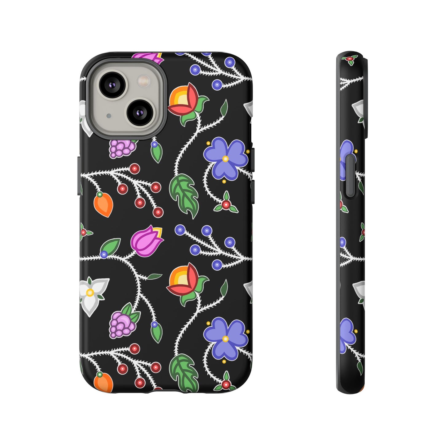 Ojibwe Floral Tough Phone Cases - Black