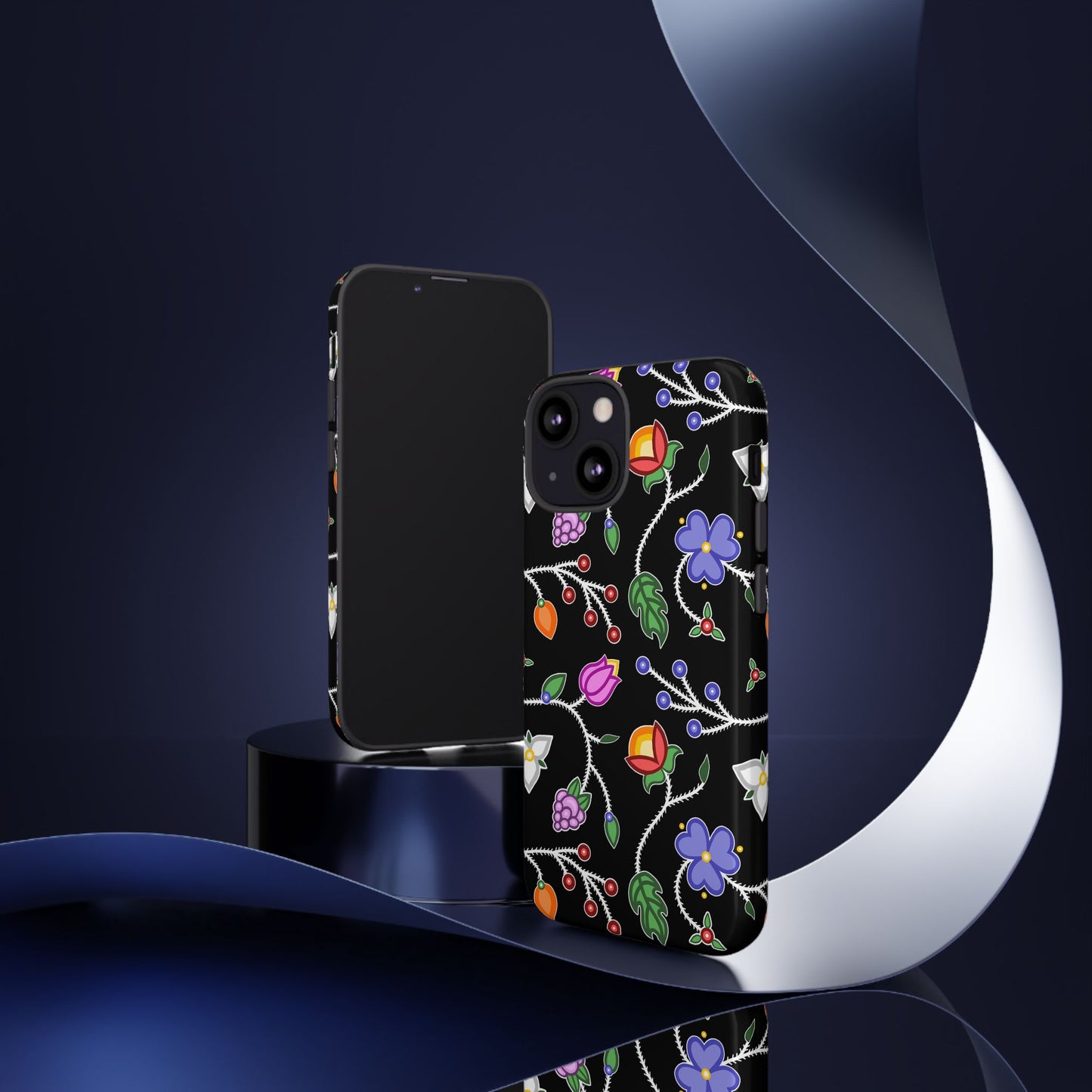 Ojibwe Floral Tough Phone Cases - Black