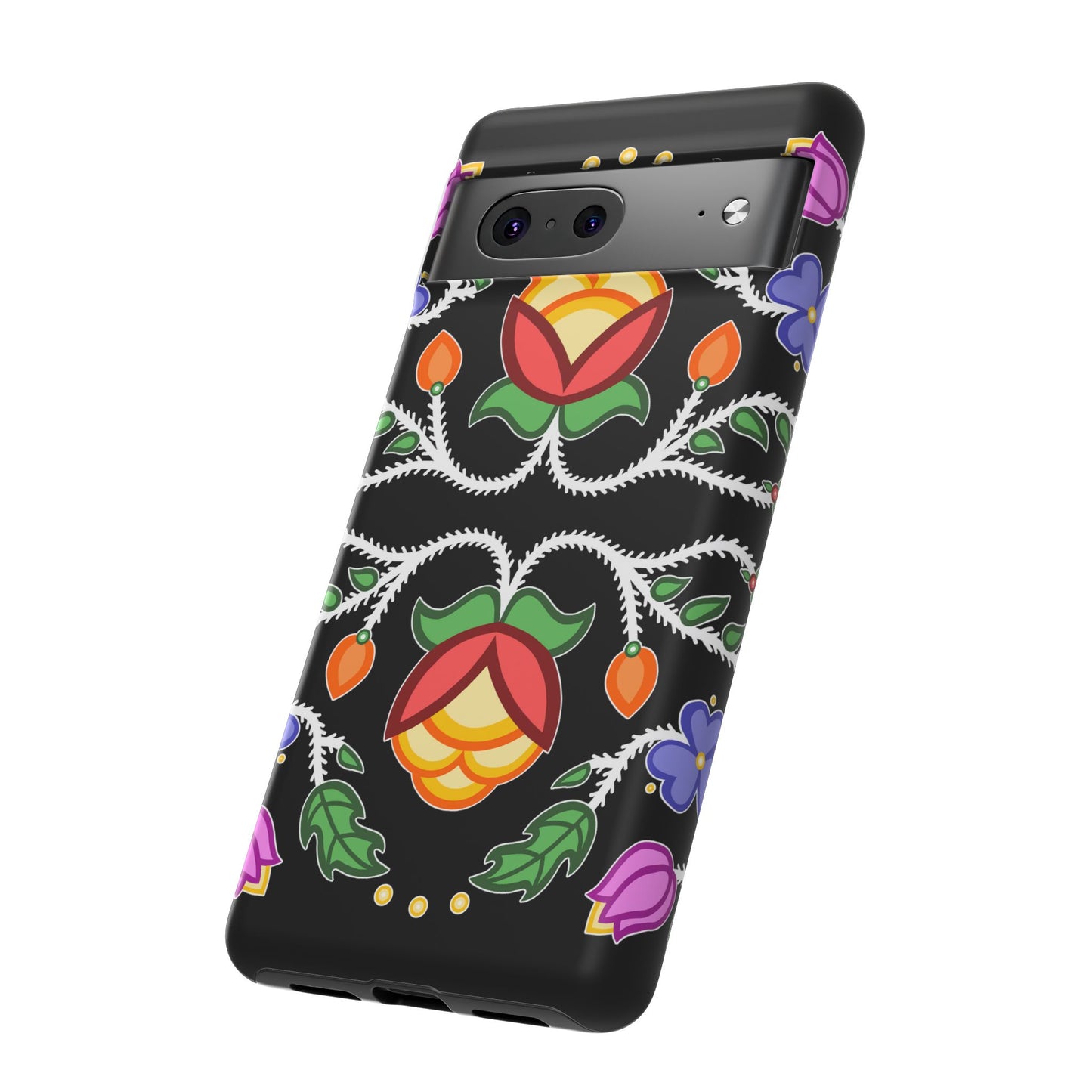 Tulip Design - Ojibwe Floral Tough Phone Cases - Black