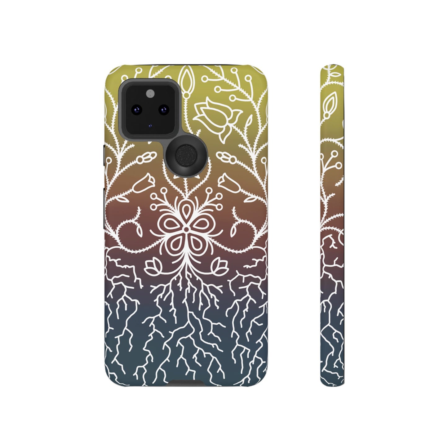 Sunset Ojibwe Floral Print Tough Phone Cases - Black