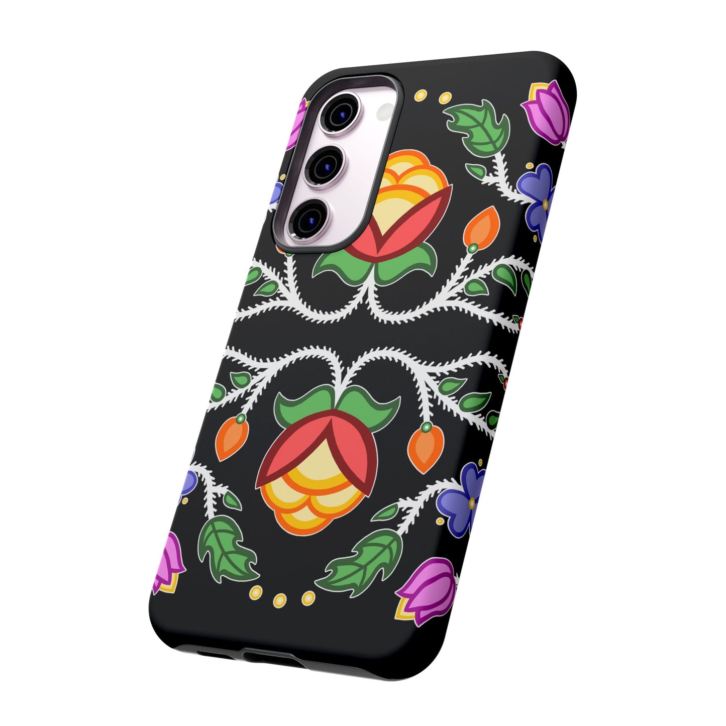 Tulip Design - Ojibwe Floral Tough Phone Cases - Black