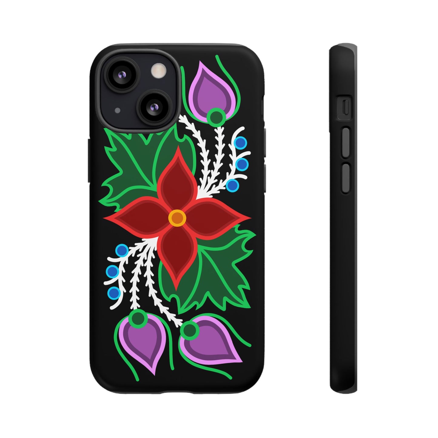 Traditional Ojibwe Floral Tough Phone Cases - Black