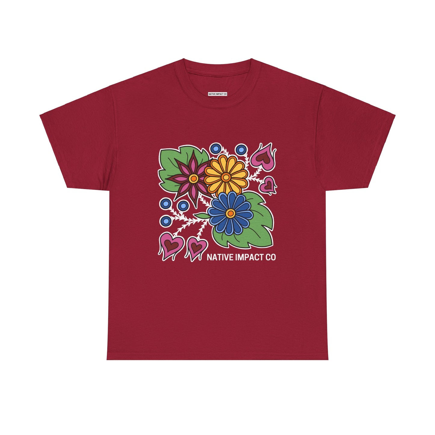 Hearts & Berries Contemporary Ojibwe Floral Design - Unisex Gildan Heavy Cotton Tee